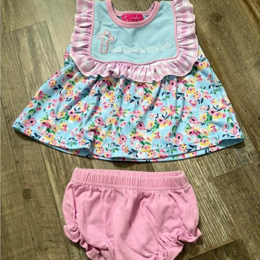 Rare Editions Floral Blue and Pink Diaper Cover Set